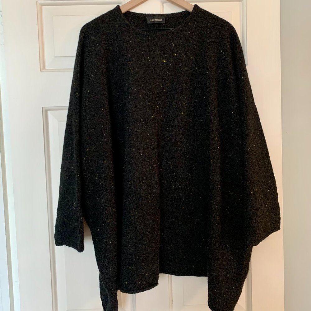 ESKANDAR Black Knit Sweater with Multicolor Pilling